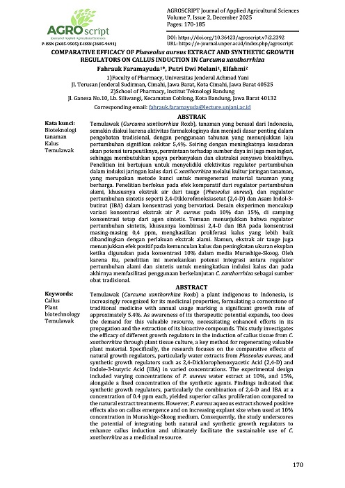 COMPARATIVE EFFICACY OF PHASEOLUS AUREUS EXTRACT AND SYNTHETIC GROWTH REGULATORS ON CALLUS INDUCTION IN CURCUMA XANTHORRHIZA