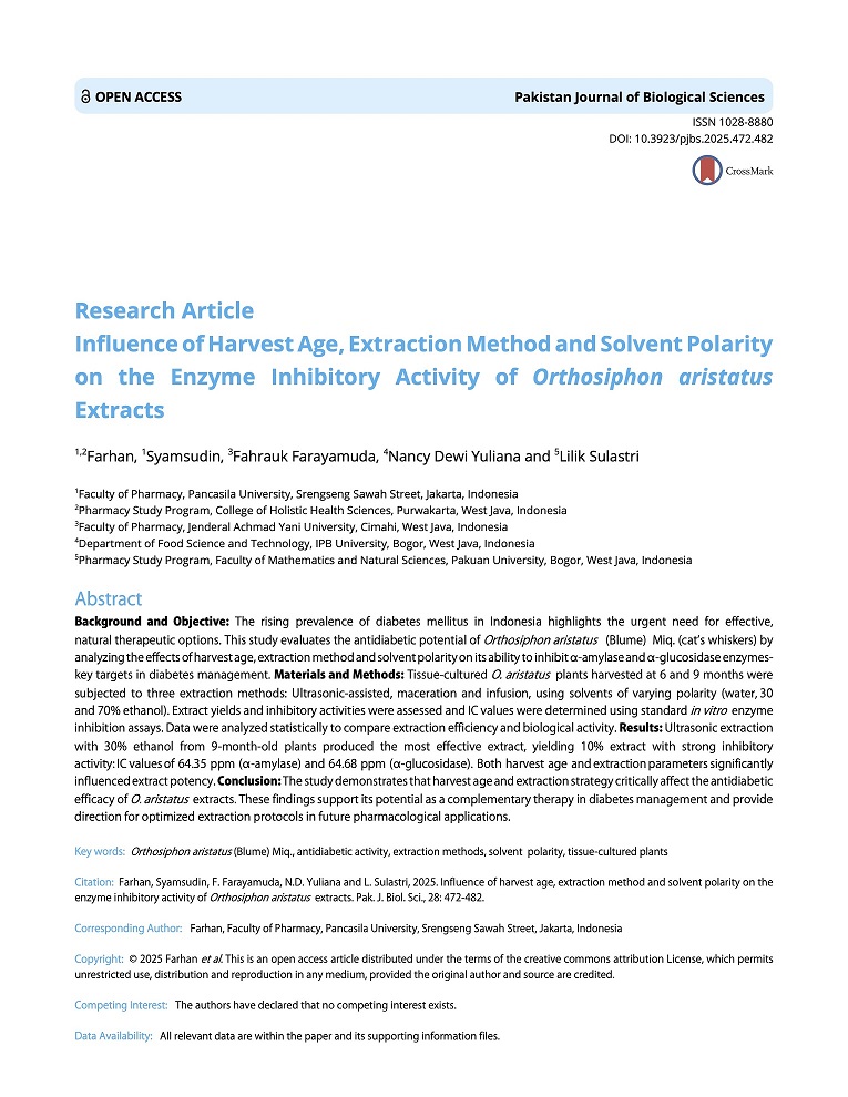 INFLUENCE OF HARVEST AGE, EXTRACTION METHOD AND SOLVENT POLARITY ON THE ENZYME INHIBITORY ACTIVITY OF ORTHOSIPHON ARISTATUS EXTRACTS