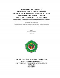 GAMBARAN KUALITAS SUSU SAPI PASCA PASTEURISASI METODE HIGH TEMPERATURE SHORT TIME BERDASARKAN PERHITUNGAN TOTAL PLATE COUNT (TPC) DAN PH Studi Deskriptif di Kampung Pasir Angling Desa Sunten Jaya, Lembang