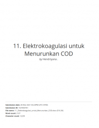 Elektrokoagulasi untuk Menurunkan COD dan Logam Berat dalam Limbah Cair Tekstil Menggunakan Elektroda Alumunium dan Baja