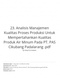 Analisis Manajemen Kualitas Proses Produksi Untuk Mempertahankan Kualitas Produk Air Minum Pada PT. PAS Cikubang Padalarang