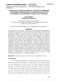 Cooperation of Regional Military Command III/Siliwangi with Regional Governments in Accelerating Covid-19 Vaccination In the Province of West Java, Indonesia