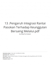 Pengaruh Integrasi Rantai Pasokan Terhadap Keunggulan Bersaing Melalui Kinerja Rantai Pasokan Pada Peternak Sapi Perah