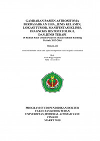 Gambaran Pasien Astrositoma Berdasarkan Usia, Jenis Kelamin, Lokasi Tumor, Manifestasi Klinis, Diagnosis Histopatologi, dan Jenis Terapi di Rumah Sakit Umum Pusat Hasan Sadikin Bandung Periode 2013-2016