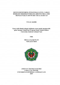 SISTEM MONITORING PENGENDALI LEVEL CAIRAN BERBASIS MIKROKONTOLER ARDUINO MEGA 2560 MENGGUNAKAN SOFTWARE VISUAL BASIC 6.0