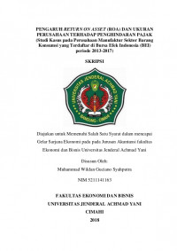 PENGARUH RETURN ON ASSET (ROA) DAN UKURAN PERUSAHAAN TERHADAP PENGHINDARAN PAJAK (Studi Kasus pada Perusahaan Manufaktur Sektor Barang Konsumsi yang Terdaftar di Bursa Efek Indonesia (BEI) periode 2013-2017)