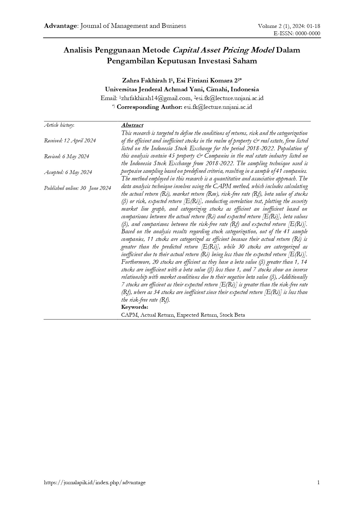 ANALISIS PENGGUNAAN METODE CAPITAL ASSET PRICING MODEL DALAM PENGAMBILAN KEPUTUSAN INVESTASI SAHAM