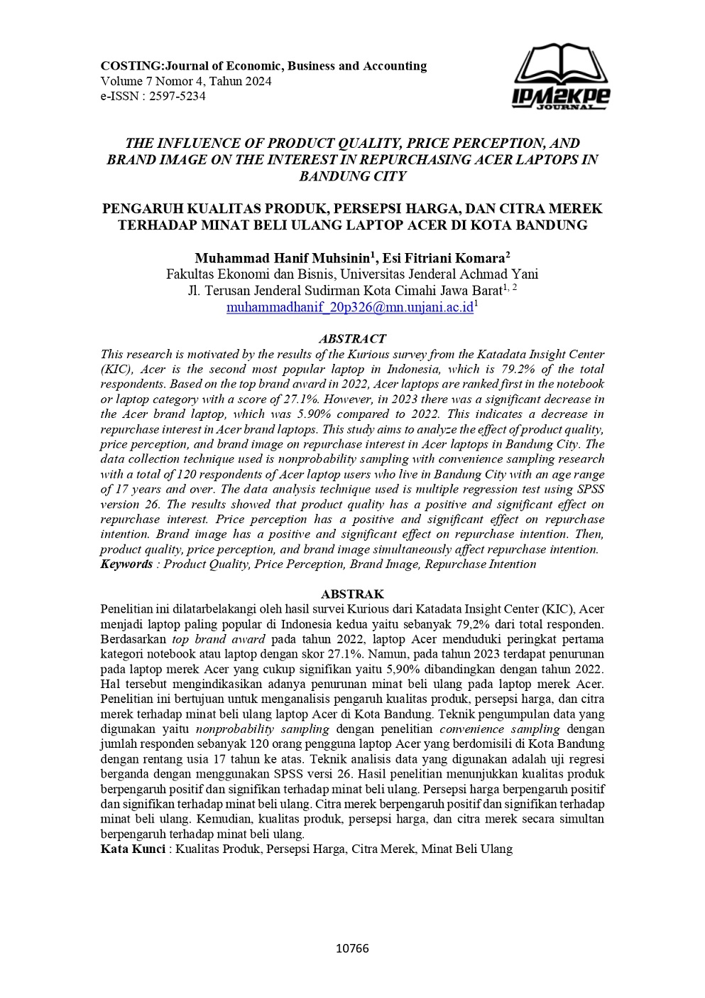 PENGARUH KUALITAS PRODUK, PERSEPSI HARGA, DAN CITRA MEREK TERHADAP MINAT BELI ULANG LAPTOP ACER DI KOTA BANDUNG